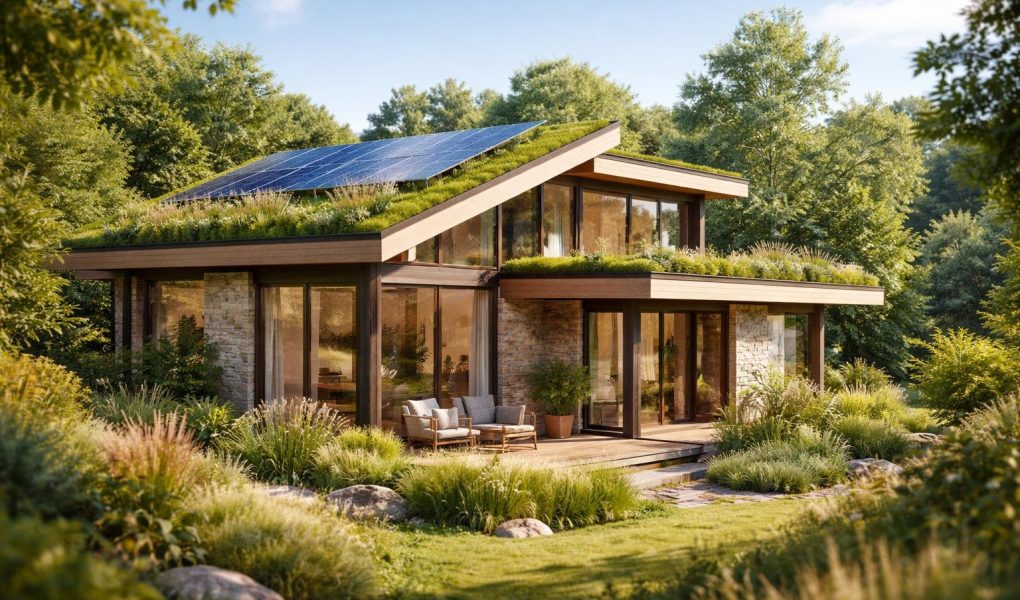 maison-ecologique-toit-vegetalise-panneaux-solaires