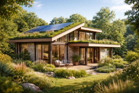 maison-ecologique-toit-vegetalise-panneaux-solaires