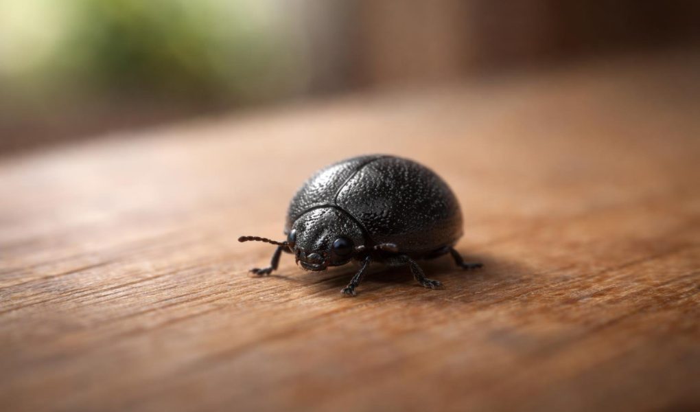 insecte-noir-rond-surface-bois