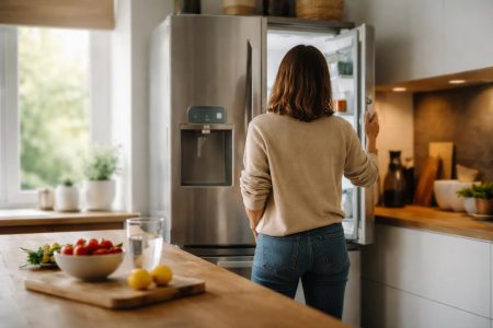 cuisine-moderne-personne-refrigerateur-fenetre