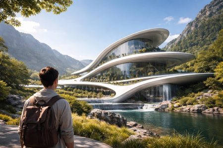 personne-structure-moderne-paysage-naturel