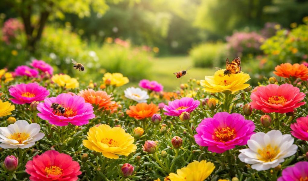 jardin-ensoleille-pourpier-fleurs-insectes